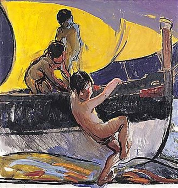 Ninos Jugando En Una Barca (Children Playing In A Boat) - view 1