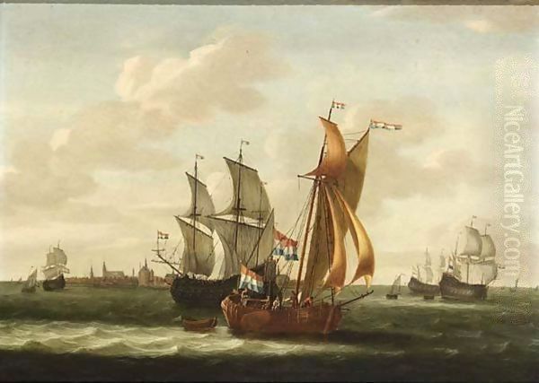 A Kaag, Small Cargo Ships And Other Vessels On The Zuiderzee With A View - view 1