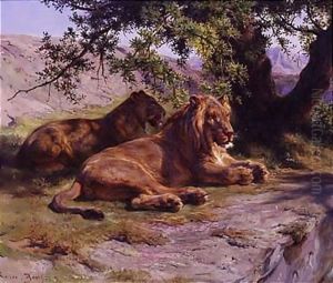 Lions In A Landscape by Rosa Bonheur