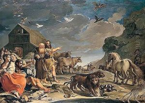 Noah And The Animals Leaving The Ark After The Deluge by Aureliano Milani