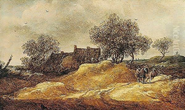 A Dune Landscape With Figures Conversing Near Cottages - view 1