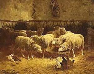 Sheep In A Barn by Charles Emile Jacque