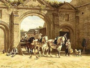 Harvesters Near A Court-yard by Willem Carel Nakken
