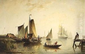 A River Landscape With Sailing Vessels