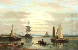 Sailing Vessels In A River by Abraham Hulk Jun.