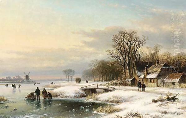 A Winter Landscape With Skaters On The Ice - view 1