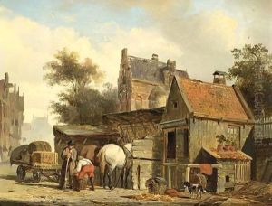 A Street Scene With A Blacksmith At Work