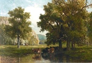 Watering Cows In The Ardennes by Willem Roelofs