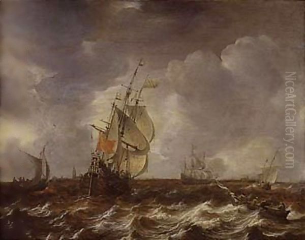 Warships and other small craft in an estuary - view 1