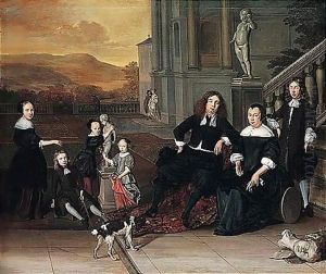 A Portrait Of A Family Group On A Terrace By An Elegant House, Possibly A Self-portrait With His Family by Eglon van der Neer