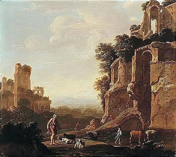 An Italianate Landscape With Herders And Animals Among Roman Ruins - view 1