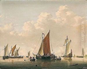 A Dutch Frigate And Light Shipping In A Calm, With Soldiers Boarding A Vessel