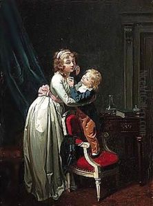 A young boy applying his sister's make up by Louis Leopold Boilly