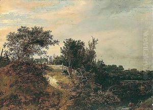 A Dune Landscape With Two Figures By A Fence by Jacob Van Ruisdael