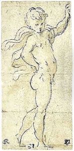 Study Of A Naked Putto With A Cloak Trailing Over His Shoulders