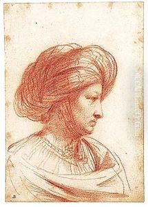 The Head Of A Woman Wearing A Turban Seen In Profile by Giovanni Francesco Barbieri