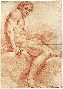 Study Of A Seated Male Nude by Paolo di Matteis