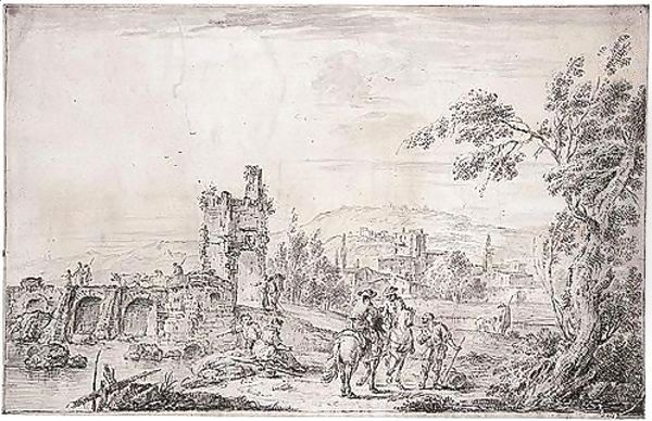 A Landscape With Peasants By A Bridge, And A Town In The Background - view 1