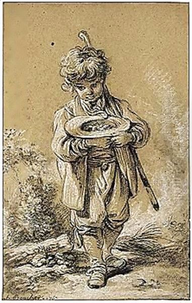Young Boy Holding A Bird's Nest In His Hat - view 1