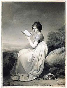 An Elegant Woman Seated In A Landscape, Glancing Up From A Book, Her Dog Curled At Her Feet by Louis Leopold Boilly