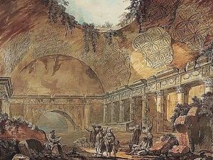 Figures In A Ruined Temple by Charles-Louis Clerisseau