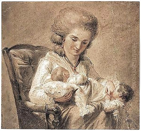 A Mother With A Baby In Her Arms And A Young Child - view 1