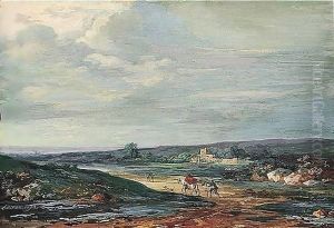 Landscape With A Horseman And A Beggar In The Foreground by Louis-Gabriel Moreau the Elder
