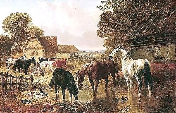 Horses And Cattle In A Farmyard - view 1