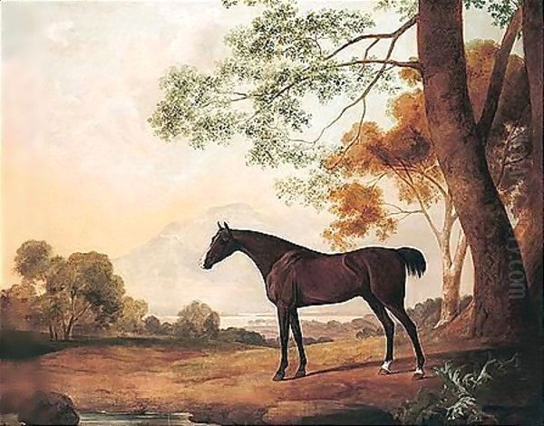 Lord Clermont's Bay Racehorse Johnny In A Landscape - view 1