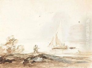 Lake Scene With Figures And Sailing Ship by Thomas Gainsborough