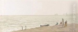 Figures On The Shore At Dawlish, Devon by John White Abbott