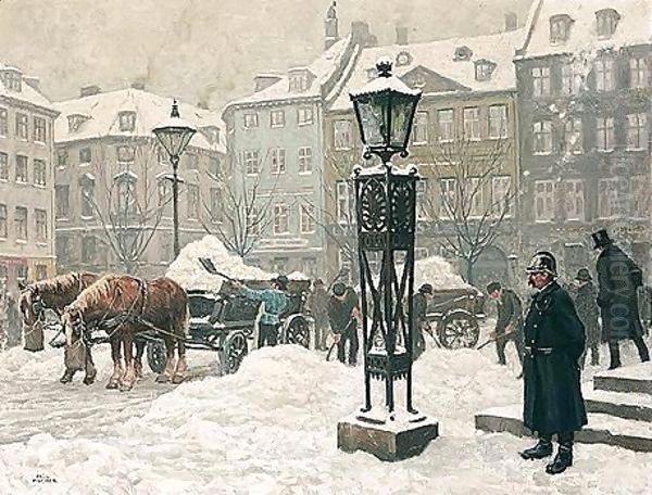 Snekastere Ud For Domhuset Pa Nytorv (A Snow Shower Outside Domhuset, Copenhagen) - view 1