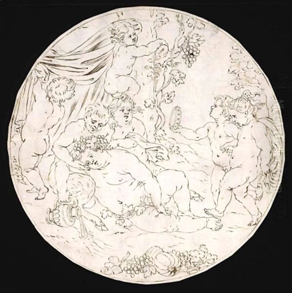 A Roundel Design, With Bacchus Surrounded By Frolicking Putti - view 1