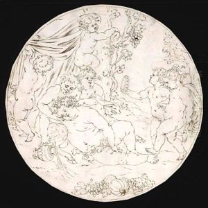 A Roundel Design, With Bacchus Surrounded By Frolicking Putti A Roundel Design, With Bacchus Surrounded By Frolicking Putti