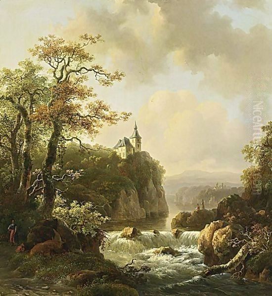 Mountainlandscape In Evening Sunshine With A Waterfall In The Background - view 1