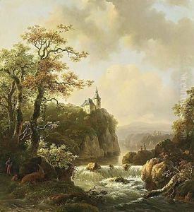 Mountainlandscape In Evening Sunshine With A Waterfall In The Background