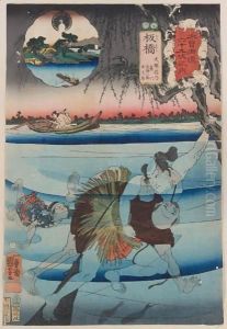 Itabashi, Warabi, Takazaki And Hosokute From The Series 'Kisokaido Rokujuku Tsugi No Uchi' (The Sixty-Nine Stations Of The Kisokaido Road) by Utagawa Kuniyoshi