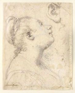 Study Of The Head And Shoulders Of A Woman In Profile And Separate Studies Of Her Head And Ear by Gregorio Pagani