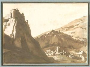 Hilly Landscape With A Fortified Town In The Foreground by Jan de Bisschop