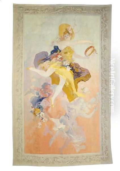 Tapisserie Polychrome D'Aubusson D'Apres Un Dessin De Jules Cheret La Danseuse - view 1