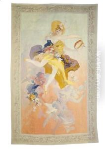 Tapisserie Polychrome D'Aubusson D'Apres Un Dessin De Jules Cheret La Danseuse by Jules Cheret