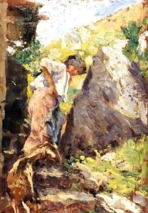 Contadina Con La Capretta by Leonardo Bazzaro