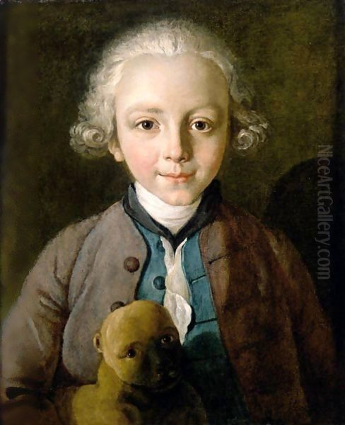 Portrait Of A Young Boy With A Dog - view 1