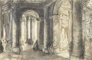 View Of The Galleries Looking Onto Rotundas Of The Colisee by Gabriel De Saint Aubin