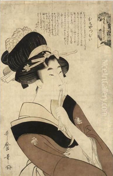Three Prints 'Ochappii' (The Precocious Girl) From The Series 'Saki-Wake Kotoba No Hana' - view 1