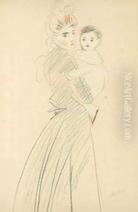 A Young Woman And Her Child by Paul Cesar Helleu