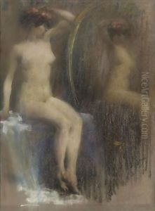 Amelia Allo Specchio by Antonio Mancini