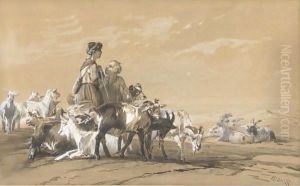 Pastorella Con Gregge by Giuseppe Palizzi