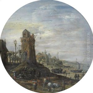 A Bustling Coastal Scene With A Lighthouse