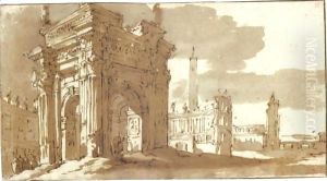 A Roman Fantasy With Ancient Buildings Including A Triumphal Arch